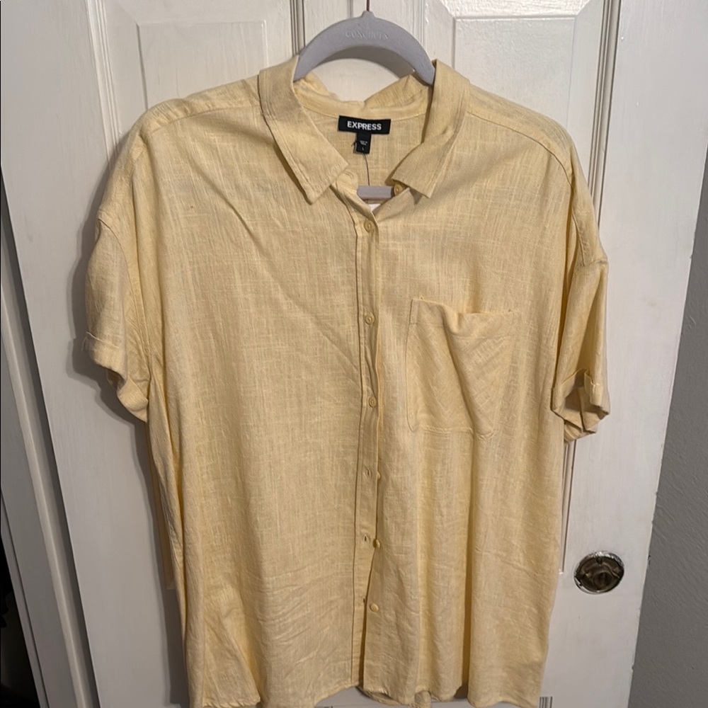 Express Yellow Casual Button Down Shirt Short Sleeve